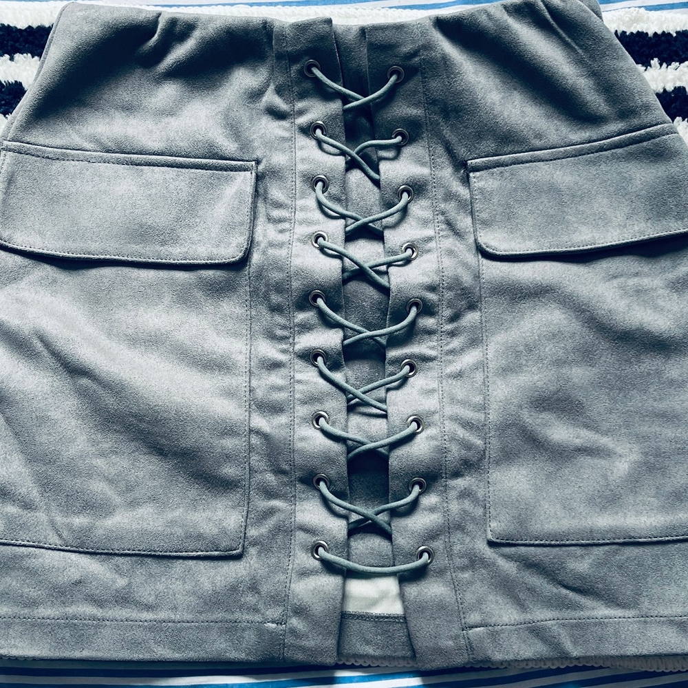 Gray Lace-Up Mini Skirt